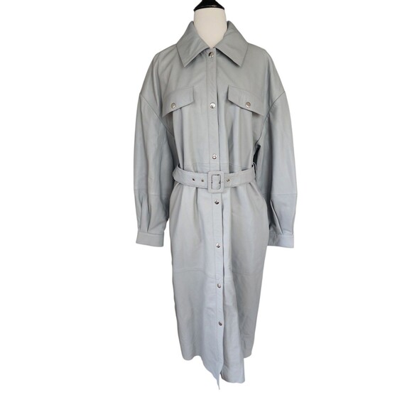 Gestuz Lamb Leather Old Money Trench Coat Womens M/L Gray Roberta Luxury NWT